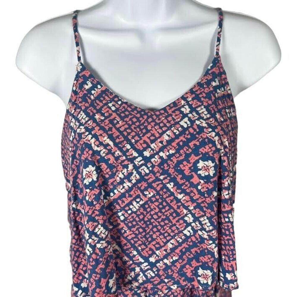 West Loop Colorful Print Two-Tier Summer Mini Sundress Blue/Pink/White S… - Picture 2 of 12